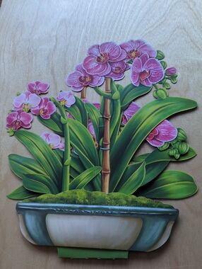 Pink Orchid Pop Up Card with Envelope Stand And Small Card